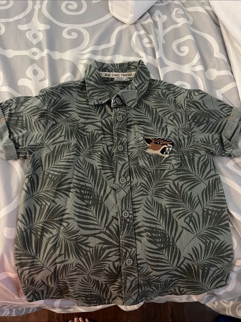 NWOT Boys Green Leaf Print Shirt